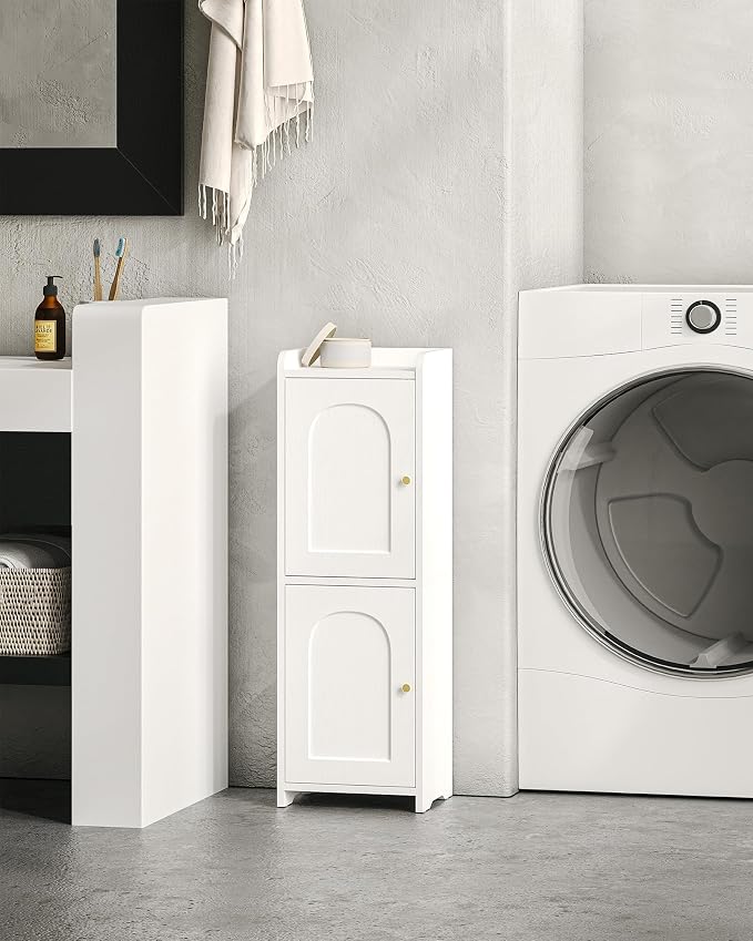 Hzuaneri Bathroom Storage Cabinet, Small Corner Floor Cabinet with 2 Doors | Narrow Toilet Paper Cabinets with Adjustable Shelf, Bathroom Organizer for Small Spaces, 7.9" D x 9.8" W x 29.5" H White