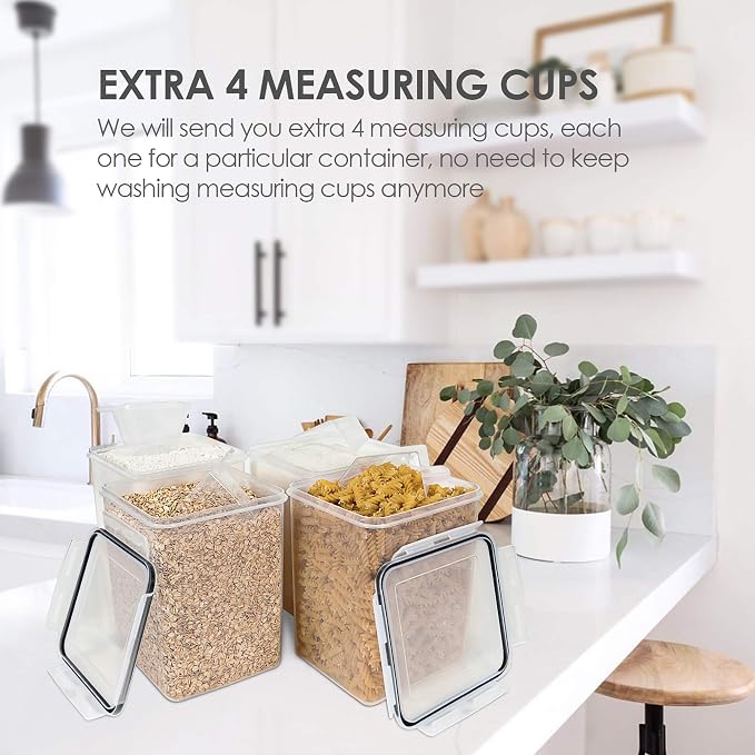 Vtopmart 5.2L Flour Sugar Storage Containers, 4 PCS, Black | For Bulk Flour and Sugar Storage, Airtight Seal, Multiple Sizes, BPA Free, Food Grade Material, Dishwasher Safe (Not Lids)