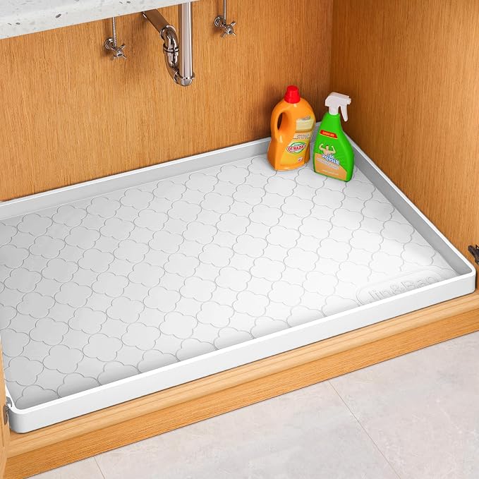 Jin&Bao Under Sink Mat 25" x 19" Waterproof Silicone Cabinet Kitchen Liner | Silicone under kitchen sink mat,cabinet protector,bathroom shelf liner,raised edge,anti-slip,easy to clean & dishwasher safe