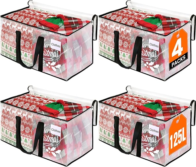 RoomHacks Clear Heavy Duty Extra Large Moving Bags, Reinforced Handle and Double Zipper Storage Bags, Packing Bags Alternative (4 Packs)