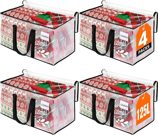 RoomHacks Clear Heavy Duty Extra Large Moving Bags, Reinforced Handle and Double Zipper Storage Bags, Packing Bags Alternative (4 Packs)