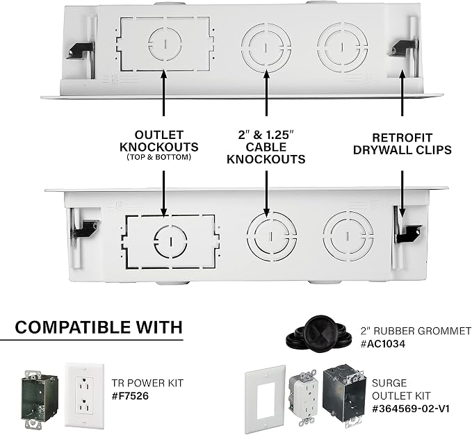 Legrand - OnQ Cable Management, In-Wall Media Box, Dual Purpose Structured Wiring Enclosure, TV Home Theater Recessed Storage Box, 9 Inch, white ENP0900-NA