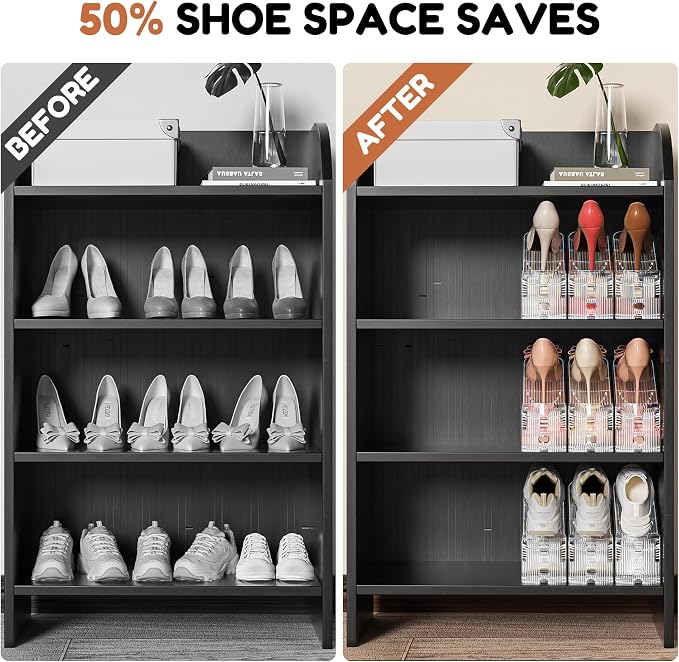 Shoe Slots Organizer for Closet, 20 Pack Acrylic Shoe Stackers Shoe Rack Holder, 3 Levels Adjustable Thickening Shoe Display Shoe Storage 50% Space Saving Zapateras Organizer (Clear,20 Pack)