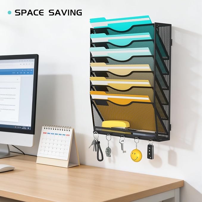 Delifox 7 Tier Hanging Wall File Holder Wall Mount Paper Folder Organizer