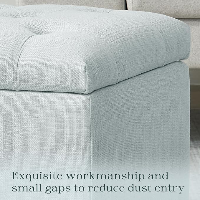 Zihanhome Small Ottoman with Storage, Upholstered Button Tufted Ottoman Foot Rest, Foot Stools, 24" Rectangle Bench with Storage for Living Room, Bedroom, Dorms and Apartments (Light Blue)