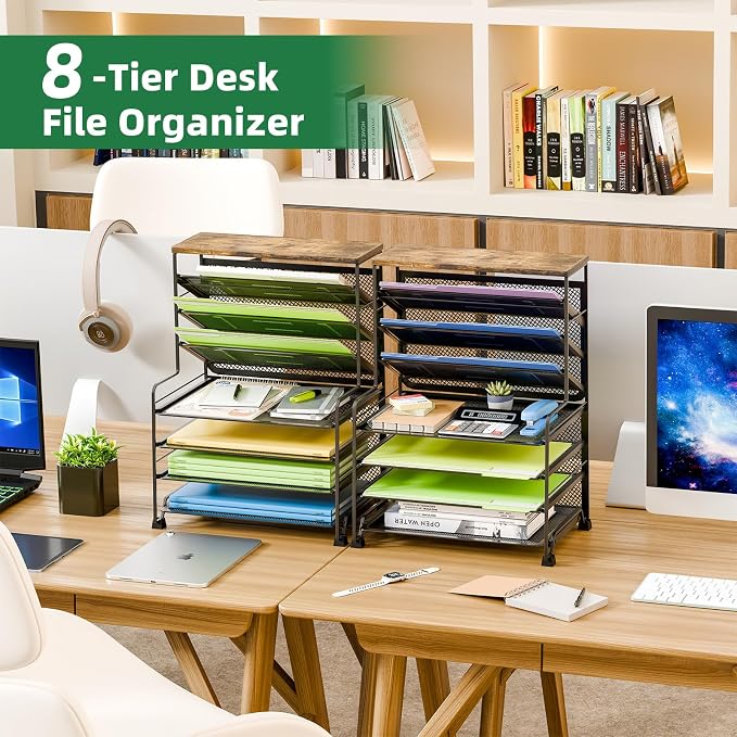 Simple Trending 8-Tier Desk File Organizer for Office, Home or School, Black