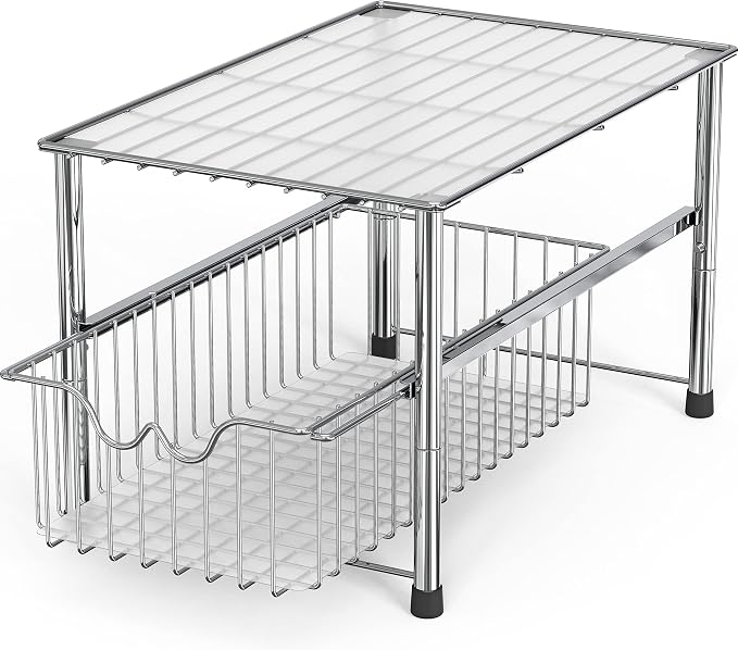 Deco Brothers Stackable Under Sink Organizer with Sliding Basket, Chrome