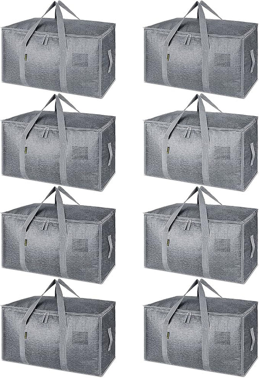 BALEINE 8-Pack Oversized Moving Bags with Reinforced Handles, Heavy-Duty Storage Tote for Clothes, Moving Supplies (Winter Grey, 8-Pack)