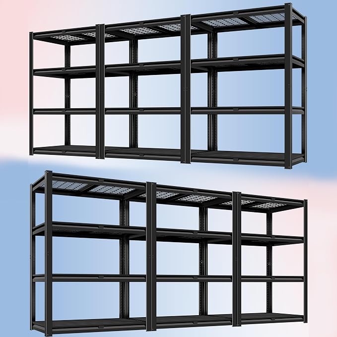 PrimeZone 40" W Heavy Duty Garage Shelving 2200 LBS 4 Tier Storage Shelves | Adjustable Industrial Metal Wire Shelf Utility Rack for Garage,Basement,Pantry,Warehouse,40" W X 20" D X 60" H 6Pack