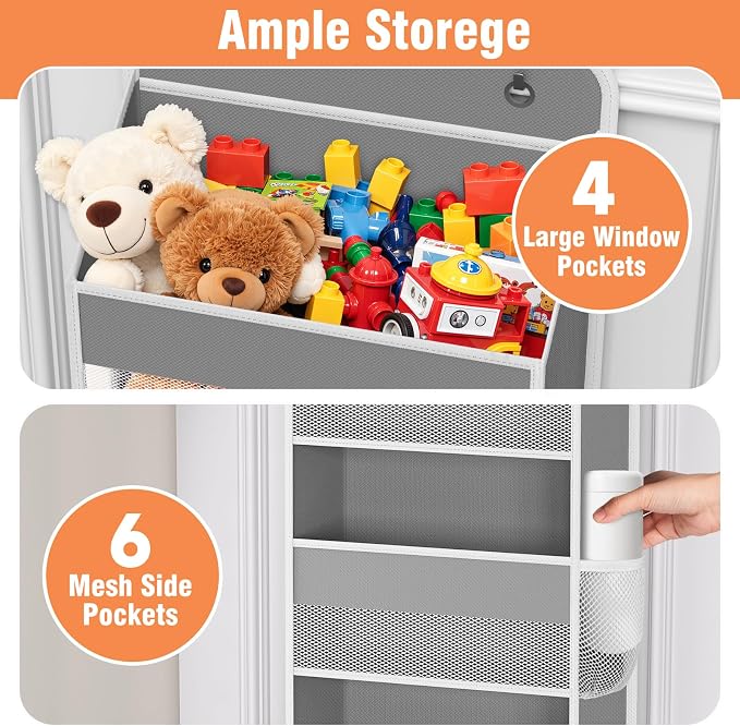 Over The Door Organizer Storage Large Capacity Hanging Bedroom Storage | 4 Shelves, 40 LB Capacity, Foldable Mesh Design, Clear Window, Sturdy, Large Storage Organizer for Nursery, Pantry & Closet