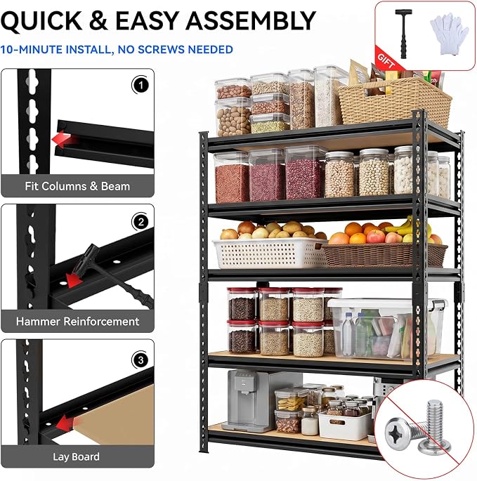 3000LBS Storage Rack,5-Tier Heavy-Duty Storage Shelving,Adjustable Metal Shelves,60" Hx28 Wx12 D Shelf for Warehouse,Garage,Pantry, Kitchen,Office