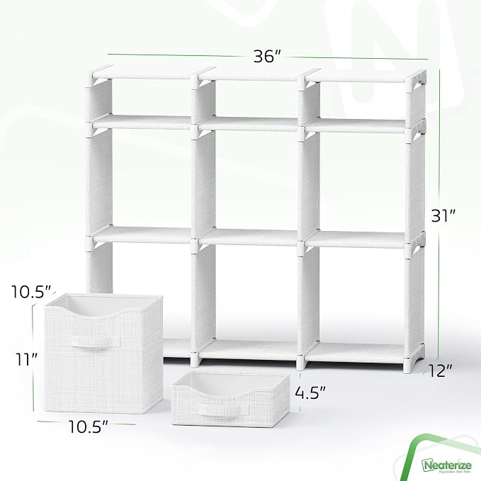 Cube Storage Organizer with Storage Bins Included - The Perfect Closet Organizers and Storage Solution. Includes 9 Storage Cubes, Great For Toy Storage, Closet Storage, Clothes Storage (White-Grey)