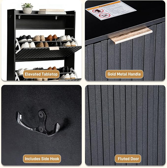 Karl home Black Slim Shoe Storage Cabinet, Entryway Shoe Organizer | Space-Saving Freestanding Shoe Rack Organizer, Versatile Storage Furniture Suitable for Entryway and Living Room