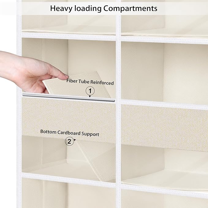Univivi Upgraded Over Door Organizer for Baby Stuff, Beige Pattern, 5-Shelf | Fabric Behind Door Storage with Clear Window Deep Pockets, Over Door Hanging Organizer for Baby Essential, Bedroom, and Dorm