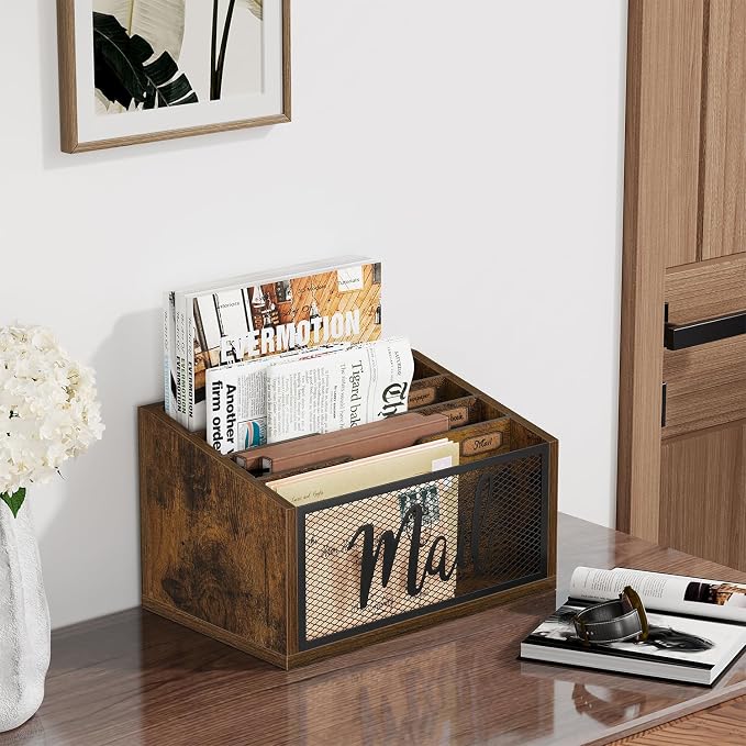 YINMIT Mail Organizer Countertop, Mail Holder, Mail Sorter for Desk, Desktop Mail Basket, Mail Organizer Wall Mounted, Office Desk Organizers and Accessories for File Paper Folder (4-Slot)