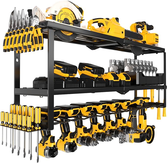 Heavy Duty Power Tool Organizer Wall Mount, Metal Tool Storage Rack Loads 320lbs, 8 Cordless Drill Holder 3 Layer for Garage, Workshop, Tool Room, Gift for Men