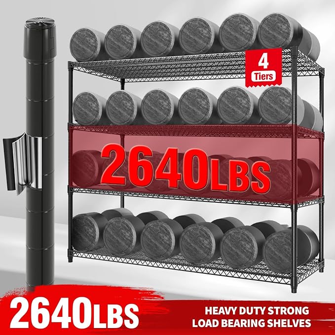 Garvee 4-Tiers Storage Shelves 2640LBS Heavy Duty Metal Shelves with Wheels