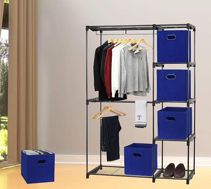 Simple Houseware 11-Inch Foldable Cube Storage Bins with Handles, Dark Blue | 6-Pack Lightweight & Durable Structure Fabric Cubes Organizer for Closet or Shelves