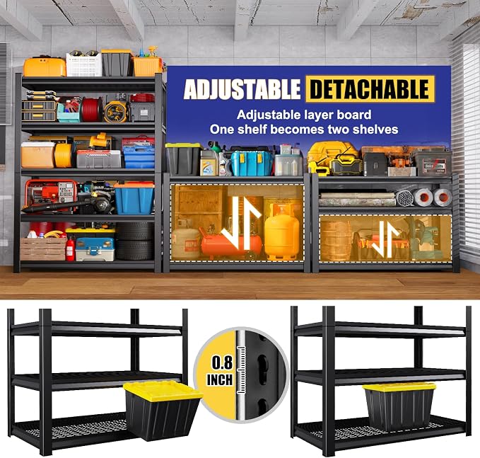Garage Shelving-5 Tier Storage Shelves, Adjustable Heavy Duty Metal Shelving Unit and Storage Large Wire Rack, Utility Steel Shelf for Warehouse Industrial Pantry Basement -78"x46"x20", Black