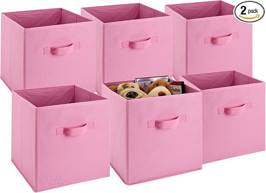 Handy Laundry 6-Pack Foldable Cube Storage Bins – Decorative Collapsible Organizer for Shelves, Closets, Underbed, Clothes, or Kids’ Toys (Pink)