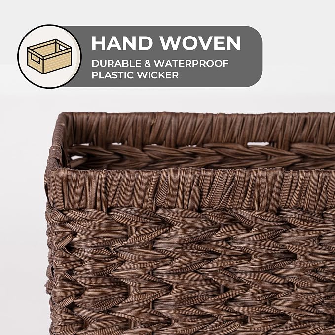 GRANNY SAYS Wicker Storage Baskets for Shelves, Wicker Baskets for Organizing, Waterproof Woven Basket for Pantry, Rectangle Basket for Shelf, Brown, 2-Pack