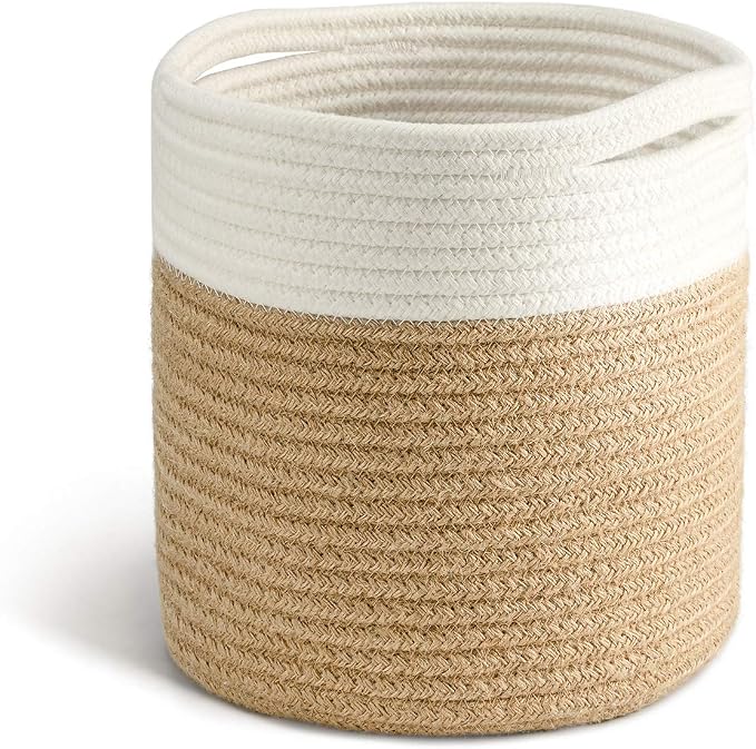 TIMEYARD Rope Plant Basket, Planter for Indoor Plants, Jute Mixed White | 8" x 8" Storage Organizer Basket Rustic Home Decor, Rope Planter, Woven Pot for Indoor Plants