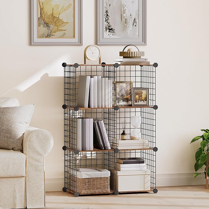 HOOBRO Wire Cube Storage Organizer, 6-Cube Metal Storage Shelves, Modular Closet Organizer, DIY Closet Cabinet for Home, Living Room, Office, Rustic Brown and Black BF06CW01