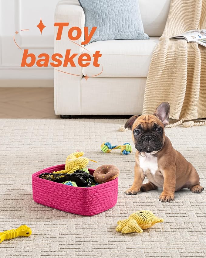 KALLAX Small Woven Storage Basket for Organizing, 12 x 8 x 4.5 inch, 3 Pack | Shelf baskets for closet organization, toy storage and home decor, Perfect as empty gift baskets for holidays, Hot Pink