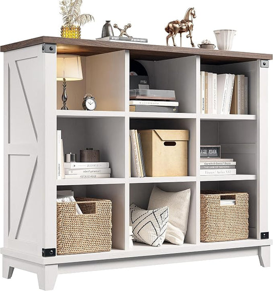 EnHomee Farmhouse 9-Cube Storage Organizer for Living Room, White | Home Organization Lovers, Wood & Metal, Holds 386 Lbs, Anti-Tip & Stabilizers