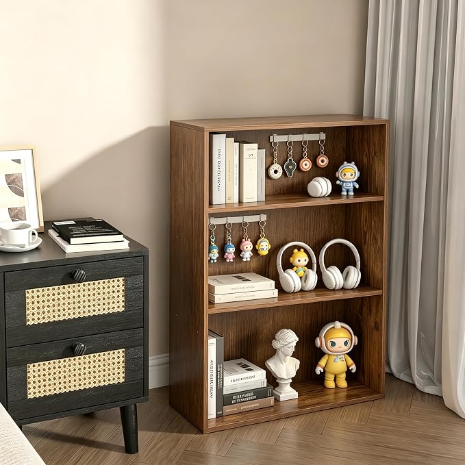 HealSmart 3 Tier Bookcase, Industrial 3 Book Shelf, 9.2" D x 23.8" W x 31.5" H Tall Open Cube Storage Organizer for Home Office, Living Room, Bedroom and Dinning Room, Brown