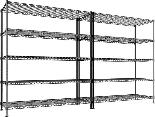 DurayLoly 2 Set of 45 W Storage Shelves 5 Tier Wire Shelving Unit Adjustable Metal Shelving Wire Shelf Pantry Shelves Wire Commercial Rack for Closet Kitchen Pantry Garage 45" Wx 13.5" Dx70.5 H Black
