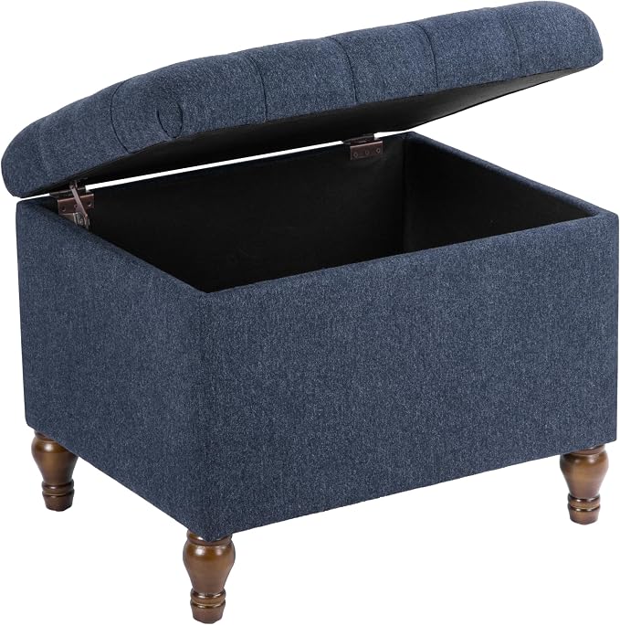 Spatial Order 24" Button Tufted Storage Ottoman - Blue Woven Fabric