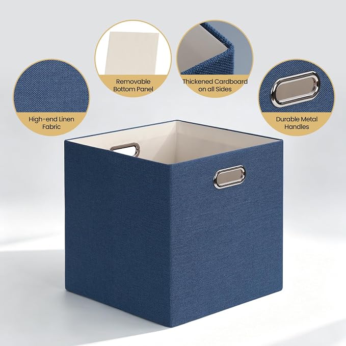 Posprica 13x13x13 Storage Cube Basket Bins, Set of 4, Army Blue | Storage Cube Bins 13x13,Foldable, For Closet Organizer Shelf Cabinet Bookcase, Thick Fabric Drawer