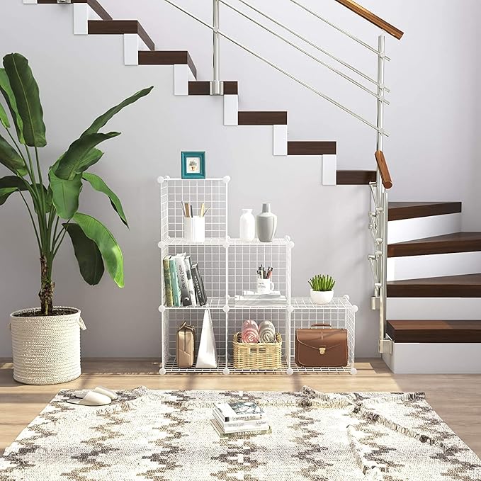 C&AHOME Wire Cube Storage, 6 - Cube Organizer Metal C Grids, Units, White | Modular Shelves Units, Storage Bins Shelving, Closet Organizer, Ideal for Home, Office, Living Room