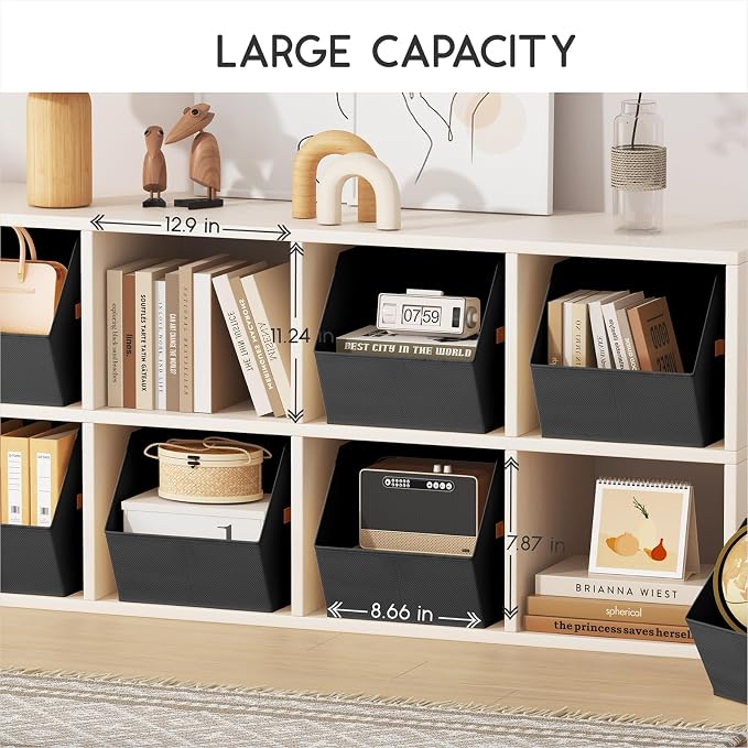 Homsorout Large Closet Storage Cubes - Closet Storage Bins with Dual Handles for Clothes, Towels, Toys, Shelf Organizer Bins for Bedroom, Nursery, Shelves, Small Spaces, Black, 6 Pack