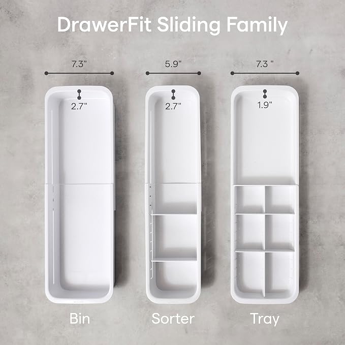 YouCopia DrawerFit Sliding Drawer Tray with Adjustable Dividers, Expandable Kitchen Storage Organizer, Speckled White