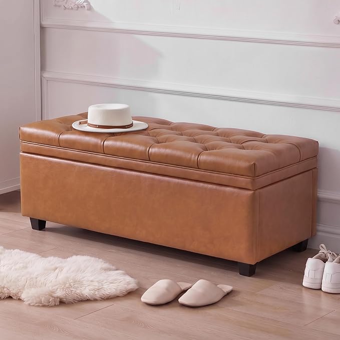 Mangodan 43 Inch Storage Ottoman, Tufted Ottoman with Storage | End of Bed Ottomans for Living Room, Bedroom, Modern Entryway Benchs