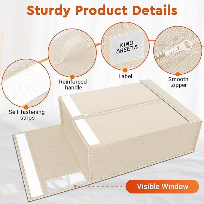 StorageTastic Bed Sheet Closet Organizers and Storage Under Bed Storage | Foldable Storage Containers with Window and Label,Storage and Organization for Bedding Sheets,Duvet Covers,Blankets,2 Pack