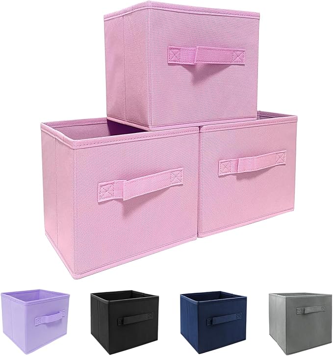 Storage bins collapsible storage bins,cube storage organizer （Pack of 3） 10.5 * 10.5 * 11 inch,For home and office Collapsible Closet Shelf Organizers, Drawer Organizers(Pink)