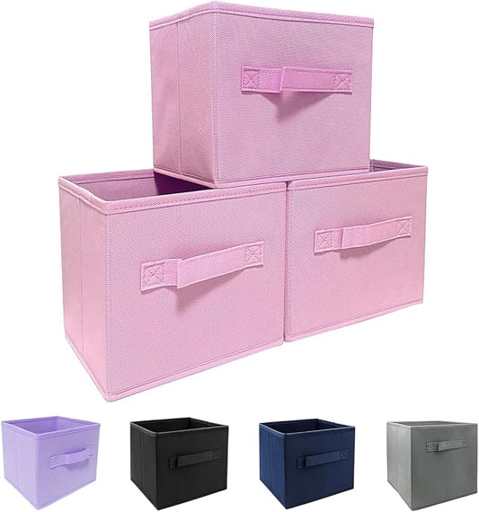 Storage bins collapsible storage bins,cube storage organizer （Pack of 3） 10.5 * 10.5 * 11 inch,For home and office Collapsible Closet Shelf Organizers, Drawer Organizers(Pink)