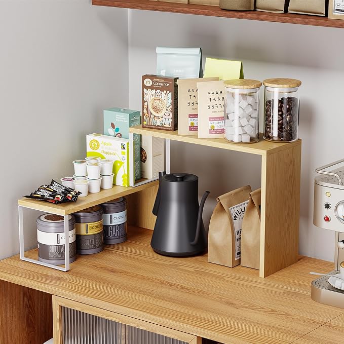 Cabinet Organizer Shelf, 2-Tier Kitchen Counter Organizer Corner Shelves Coffee Bar Organizers for Countertop Kitchen Storage Spice Rack