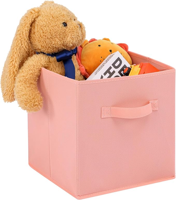 Stero Fabric Storage Bins 6 Pack Fun Colored Durable Storage Cubes with Handles Foldable Cube Baskets for Home, Kids Room, Closet and Toys Organization Peachpuff