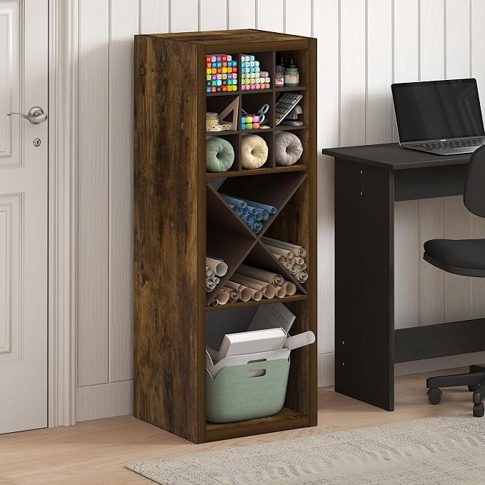 Furinno Cubicle Book Shelf, 3-Cube Bookshelf, Extra Thick Frame Horizontally & Vertically Reversible Bookcase with Open Back, 14.6" x 16" x 44", for Living Room, Bedroom, Home Office, Amber Pine