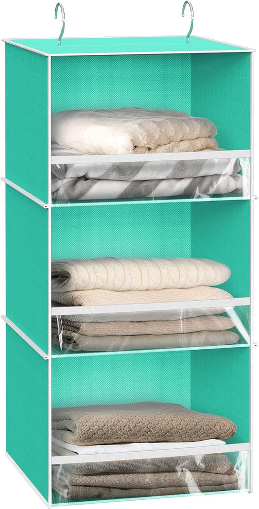 Simple Houseware 3 Shelf Hanging Closet Organizer, Turquoise | 3 Shelf Hanging Closet Organizer with Front Stopper