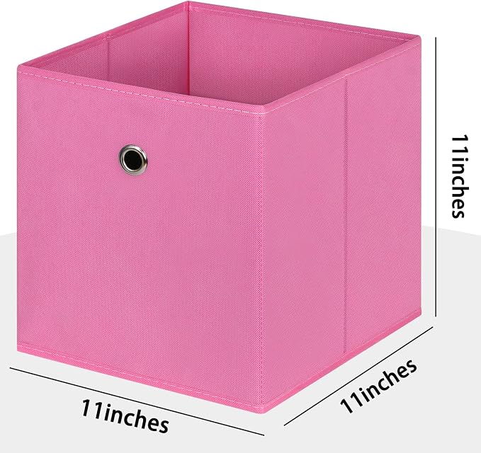 Foldable Storage Cubes Bins ,11 Inch Cloth Storage Cube Fabric Storage Box Cubes Organizer Baskets with Handles for Home Organizer Set of 3 (Pink)