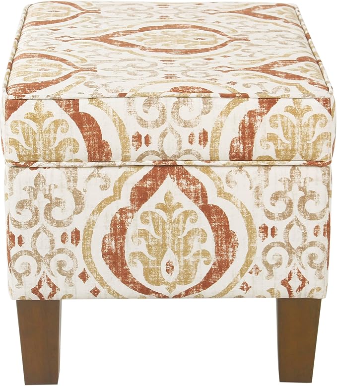 Spatial Order 22" Square Ottoman - Burnt Orange and Cream Medallion