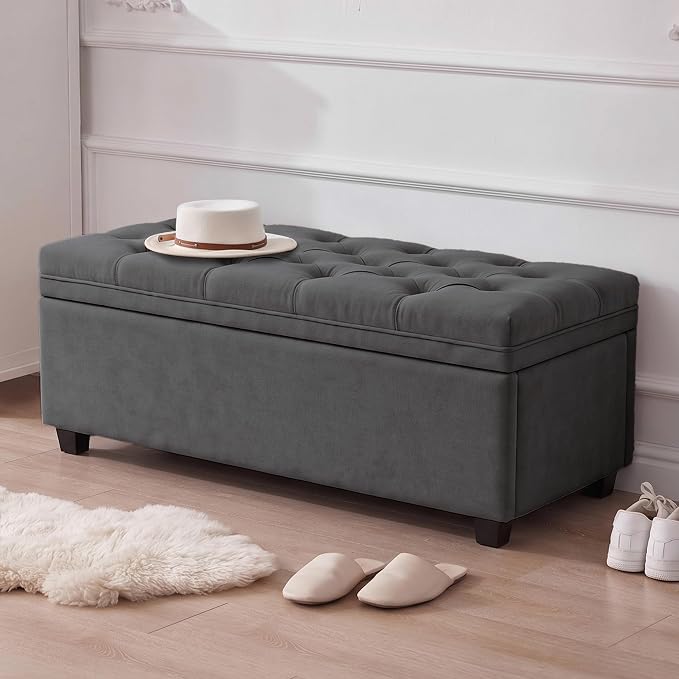 Mangodan 43 Inch Storage Ottoman, Tufted Ottoman with Storage | End of Bed Ottomans for Living Room, Bedroom, Modern Entryway Benchs