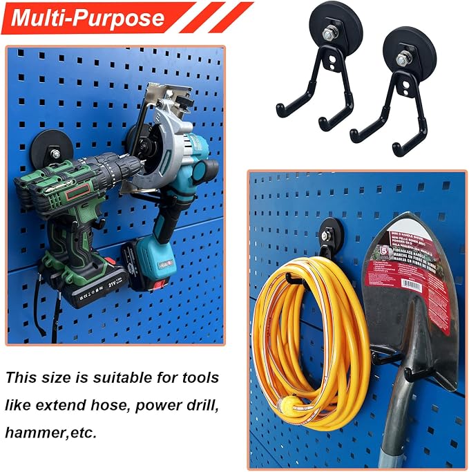 Magnetic Hooks Heavy Duty Garage Hooks Tools Organizer Anti-Slip Strong Magnetic Hooks Utility Magnet Hanging Hooks for Garage, Warehouses, Kitchen, Power Tools 2PCS Black