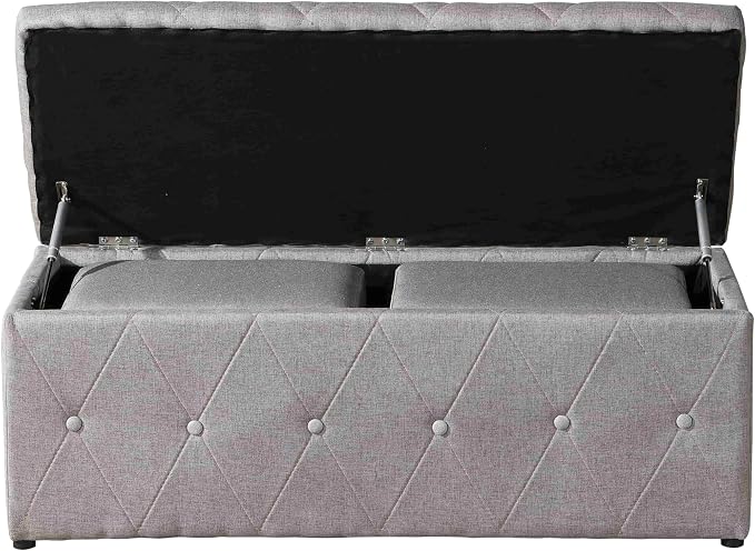 Ottoman Set of 3, 39'' Hinged Tufted Storage Ottoman Bench with Cushion, 2pcs Small Dorm Stools Couch Side Foot Rest