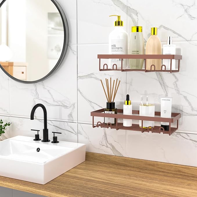 Moforoco Shower Caddy Shelf Organizer Rack, Self Adhesive Black Bathroom Shelves Basket, Home Farmhouse Wall Inside Organization and Storage Decor Rv Accessories, First Camper Apartment Essentials